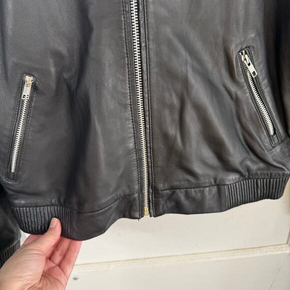 MNG SUIT MANGO 100% Genuine Sheep Leather Bomber Jacket Exposed Silver Zippers S - Picture 11 of 16